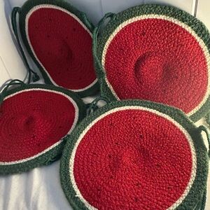 4 vintage seat pads watermelon round woven chair cushion braided design SET